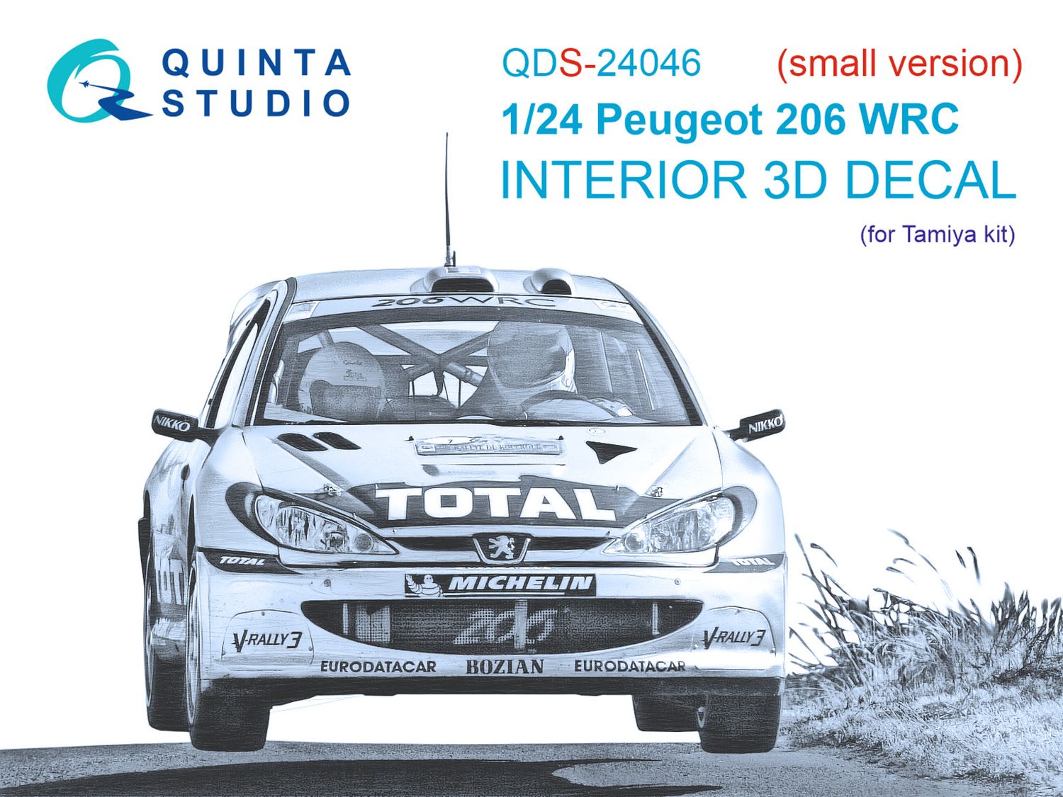 QDS-24046 - Peugeot 206 WRC 3D-Printed &amp; coloured Interior on decal paper (Tamiya) - Small Version - 1:24