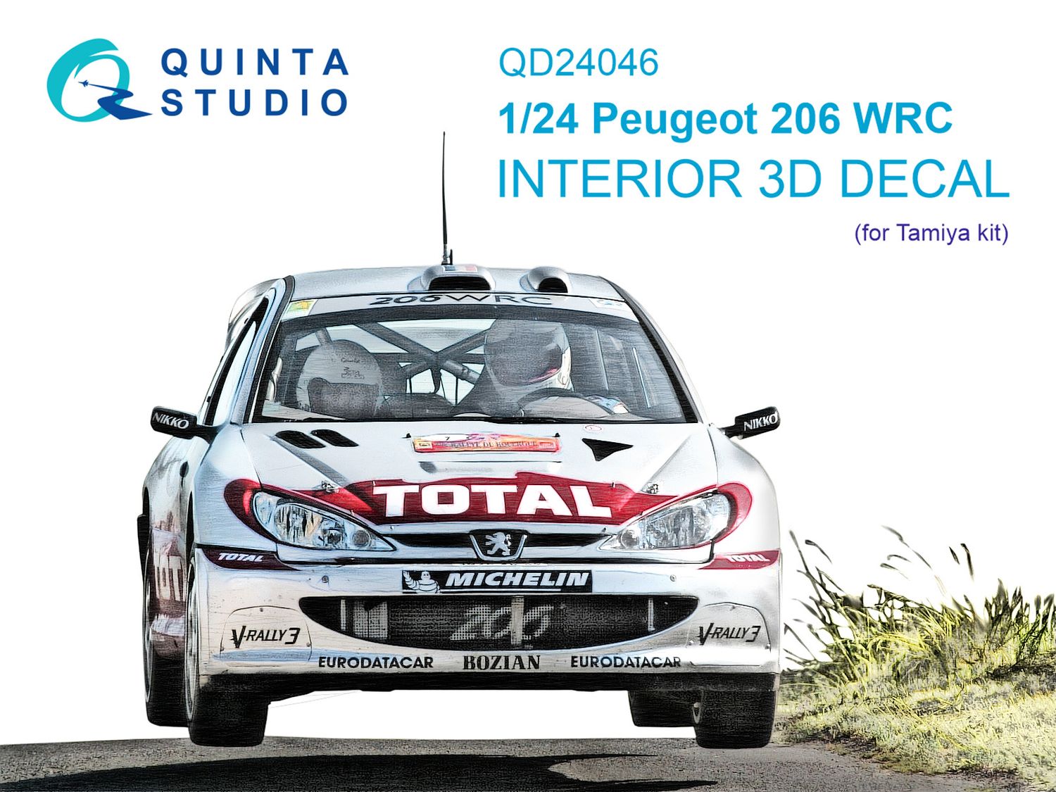 QD24046 - Peugeot 206 WRC 3D-Printed &amp; coloured Interior on decal paper (Tamiya) - 1:24