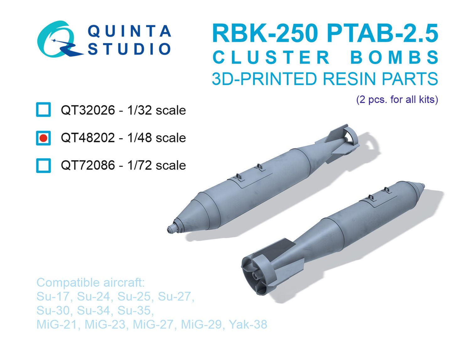 QT48202 - RBK-250 PTAB-2.5М Cluster Bombs, 2 pcs (for all kits) - 1:48