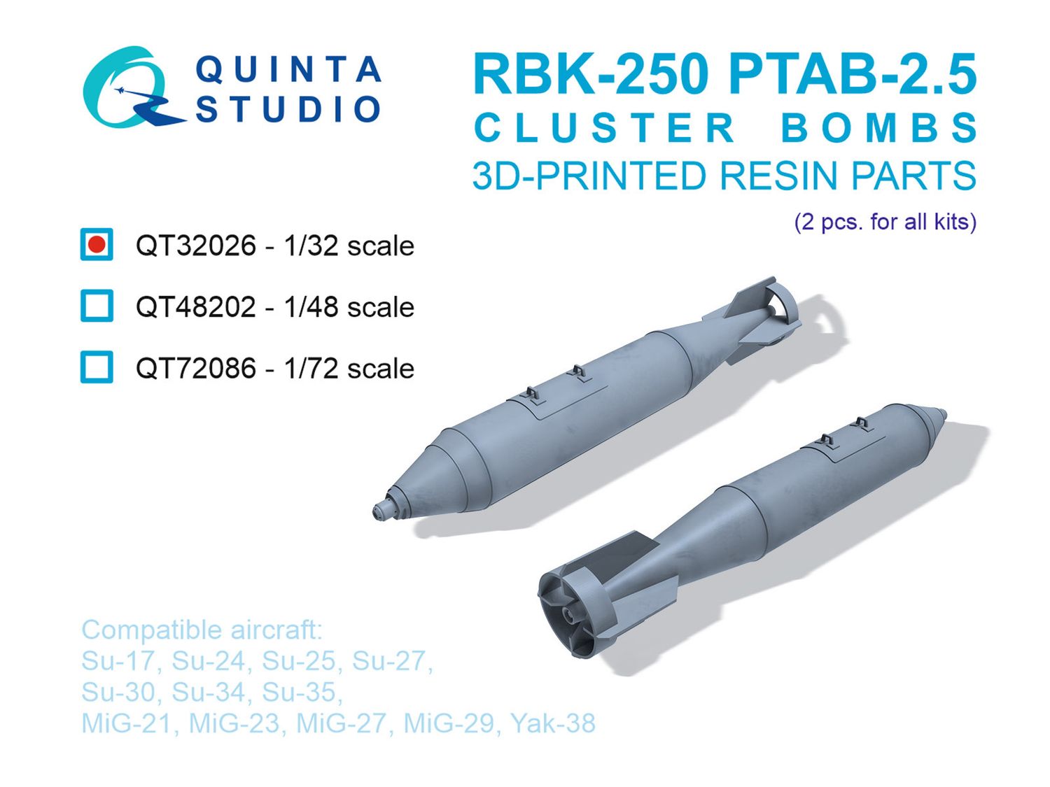 QT32026 - RBK-250 PTAB-2.5М Cluster Bombs, 2 pcs (for all kits) - 1:32