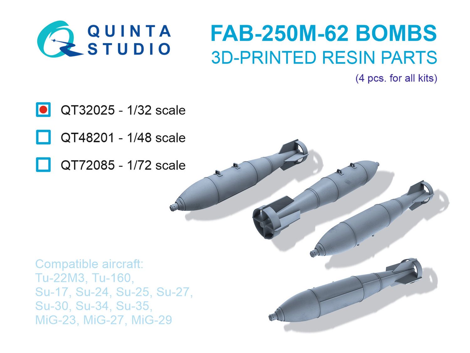 QT32025 - FAB-250 M-62 Bombs, 4 pcs (for all kits) - 1:32