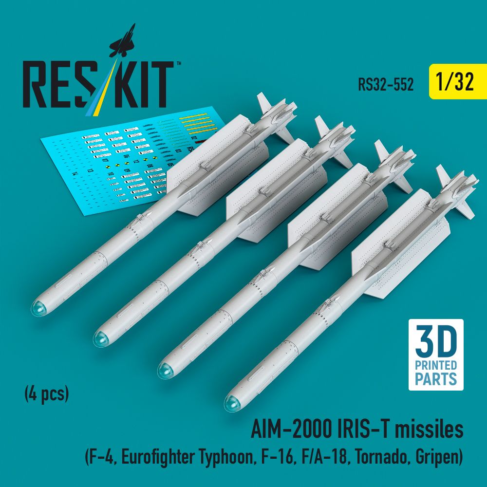 RS32-0552 - AIM-2000 IRIS-T missiles (4 pcs) (F-4, Eurofighter Typhoon, F-16, F/A-18, Tornado, Gripen) (3D Printed) - 1:32