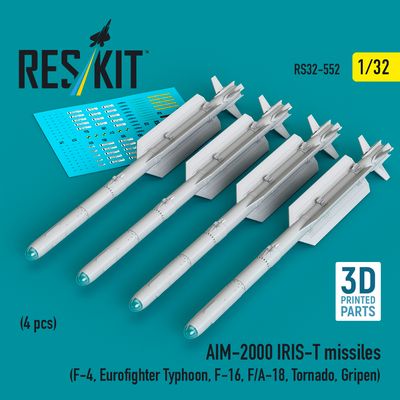 RS32-0552 - AIM-2000 IRIS-T missiles (4 pcs) (F-4, Eurofighter Typhoon, F-16, F/A-18, Tornado, Gripen) (3D Printed) - 1:32