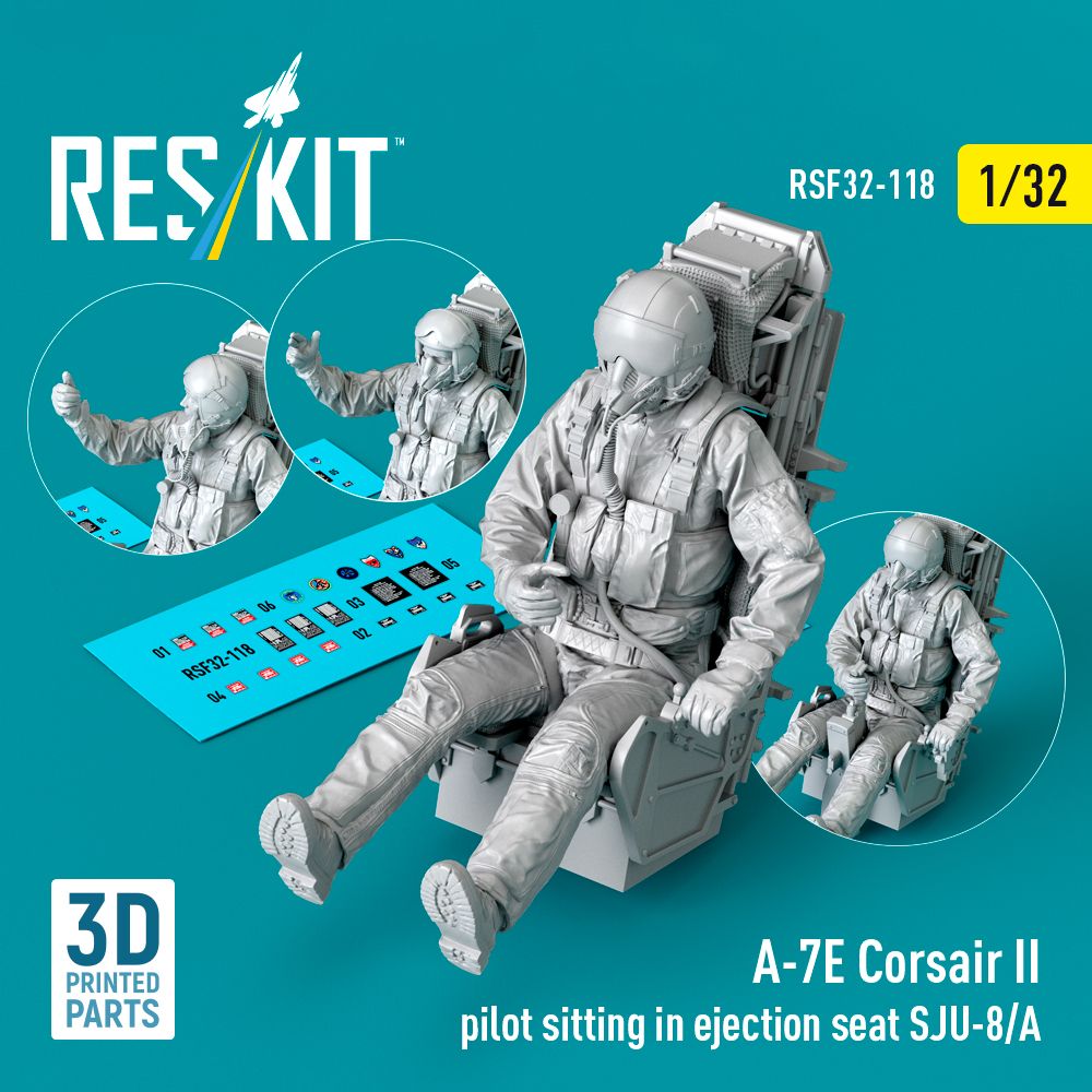 RSF32-0118 - A-7E Corsair II pilot sitting in ejection seat SJU-8/A (3D Printed) - 1:32
