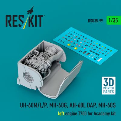 RSU35-0099 - UH-60M/L/P, MH-60G, AH-60L DAP, MH-60S left engine T700 for Academy kit (3D Printed) - 1:35