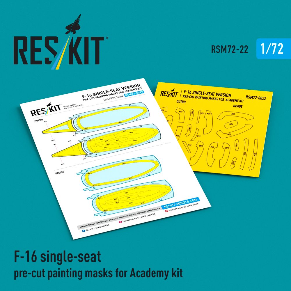 RSM72-0022 - F-16 single-seat pre-cut painting masks for Academy kit - 1:72