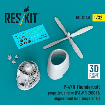 RSU32-0265 - P-47N Thunderbolt propeller, engine (P&amp;W R-2800) &amp; engine hood for Trumpeter kit (3D Printed) - 1:32