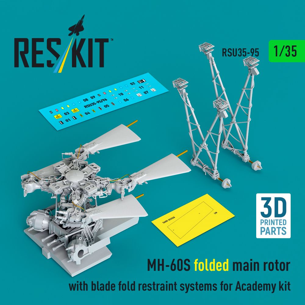 RSU35-0095 - MH-60S folded main rotor with blade fold restraint systems for Academy kit (3D Printed) - 1:35