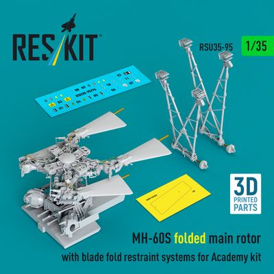 RSU35-0095 - MH-60S folded main rotor with blade fold restraint systems for Academy kit (3D Printed) - 1:35