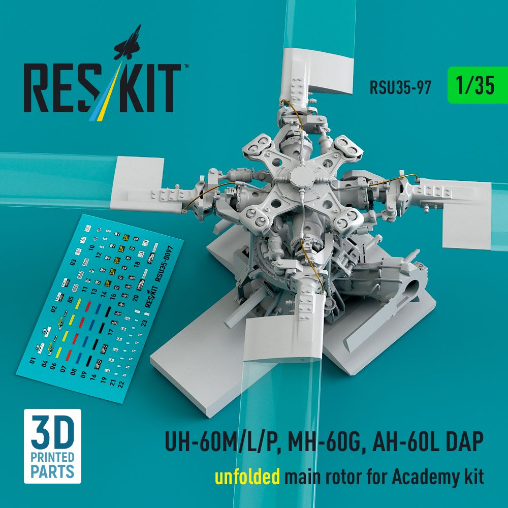 RSU35-0097 - UH-60M/L/P, MH-60G, AH-60L DAP unfolded main rotor for Academy kit (3D Printed) - 1:35