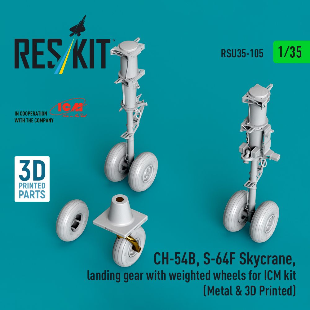 RSU35-0105 - CH-54B, S-64F Skycrane, landing gear with weighted wheels for ICM kit (Metal &amp; 3D Printed) - 1:35