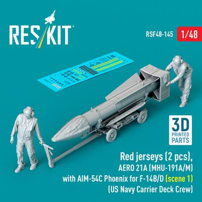 RSF48-0145 - Red jerseys (2 pcs), AERO 21A (MHU-191A/M) with AIM-54C Phoenix for F-14B/D (scene 1) (US Navy Carrier Deck Crew) (3D Printed) - 1:48