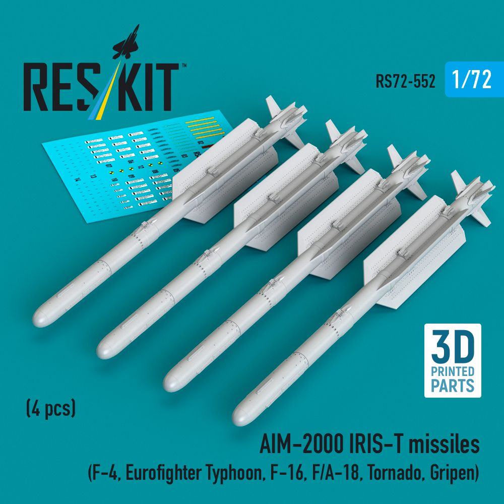 RS72-0552 - AIM-2000 IRIS-T missiles (4 pcs) (F-4, Eurofighter Typhoon, F-16, F/A-18, Tornado, Gripen) (3D Printed) - 1:72