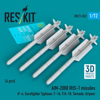 RS72-0552 - AIM-2000 IRIS-T missiles (4 pcs) (F-4, Eurofighter Typhoon, F-16, F/A-18, Tornado, Gripen) (3D Printed) - 1:72