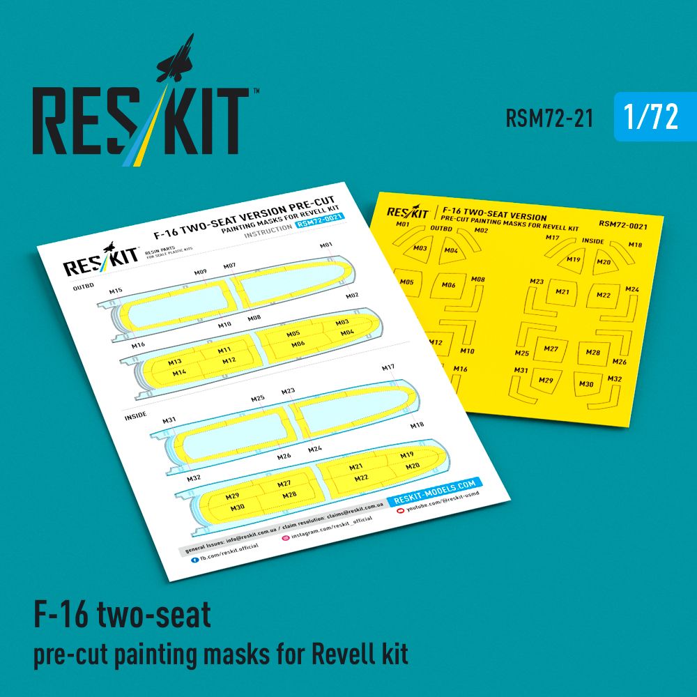 RSM72-0021 - F-16 two-seat pre-cut painting masks for Revell kit - 1:72