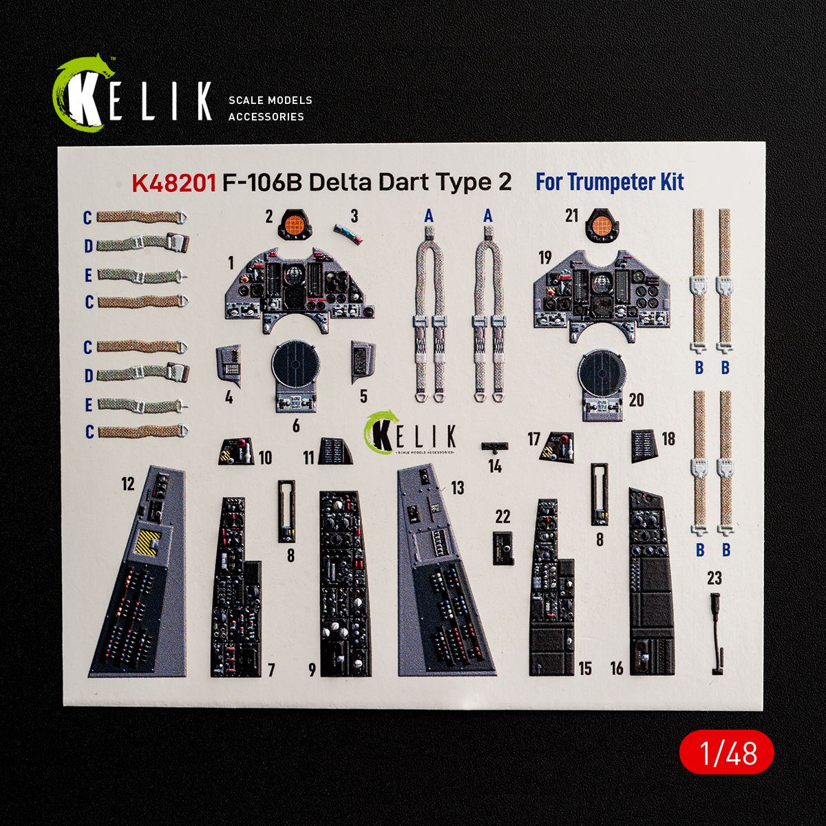 K48201 - F-106B Delta Dart Type 2 - interior 3D decals for Trumpeter kit - 1:48
