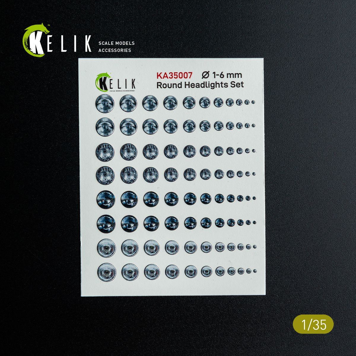 KA35007 - Round Headlights Set 1-6 mm - 3D Decal for models - 1:35