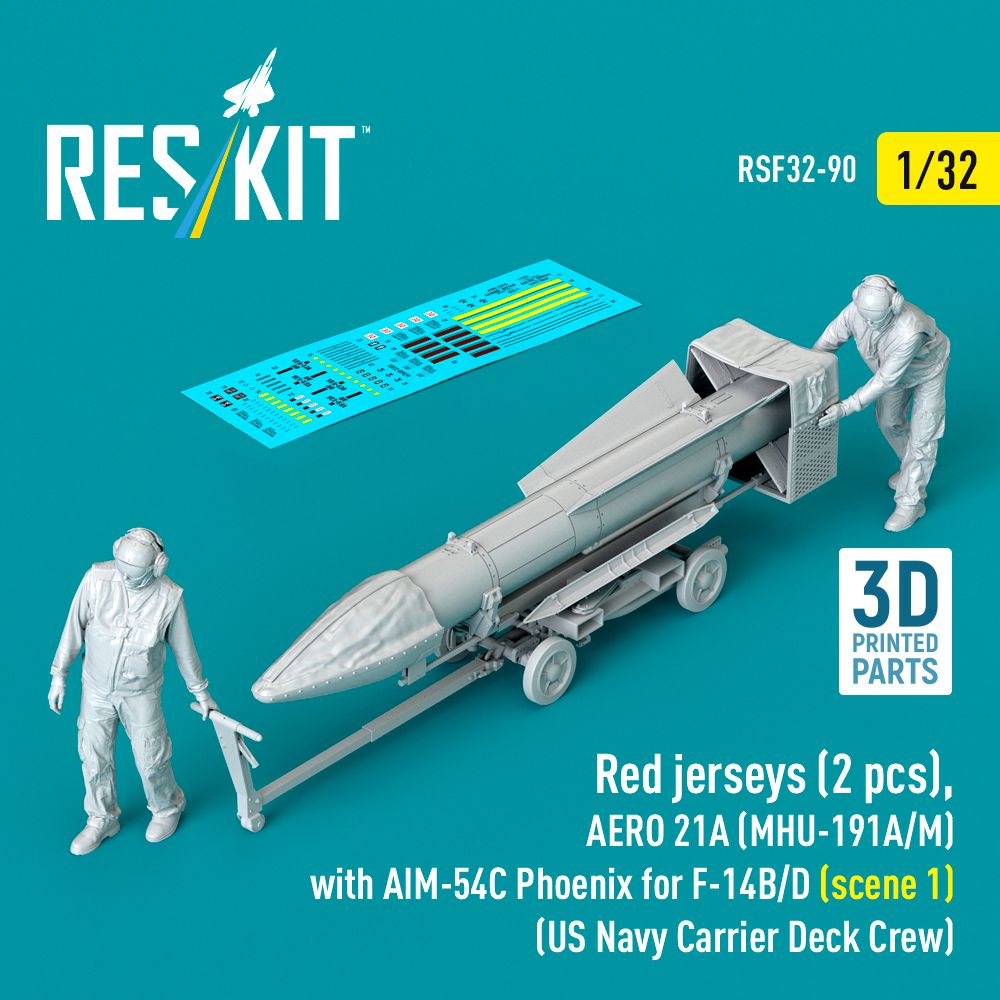 RSF32-0090 - Red jerseys (2 pcs), AERO 21A (MHU-191A/M) with AIM-54C Phoenix for F-14B/D (scene 1) (US Navy Carrier Deck Crew) (3D Printed) - 1:32