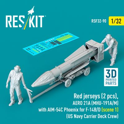 RSF32-0090 - Red jerseys (2 pcs), AERO 21A (MHU-191A/M) with AIM-54C Phoenix for F-14B/D (scene 1) (US Navy Carrier Deck Crew) (3D Printed) - 1:32