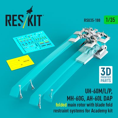 RSU35-0100 - UH-60M/L/P, MH-60G, AH-60L DAP folded main rotor with blade fold restraint systems for Academy kit (3D Printed) - 1:35