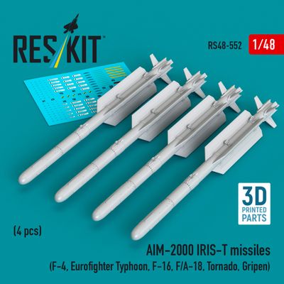 RS48-0552 - AIM-2000 IRIS-T missiles (4 pcs) (F-4, Eurofighter Typhoon, F-16, F/A-18, Tornado, Gripen) (3D Printed) - 1:48
