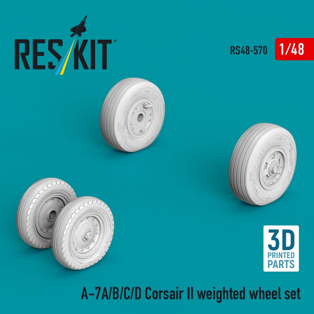 RS48-0570 - A-7A/B/C/D Corsair II weighted wheel set (3D Printed) - 1:48
