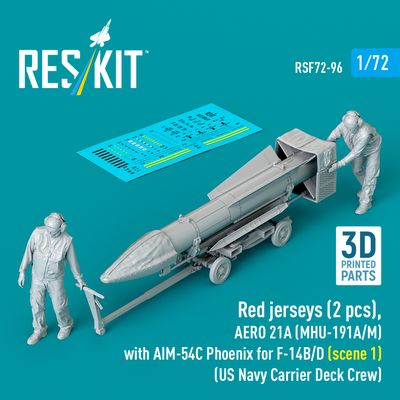 RSF72-0096 - Red jerseys (2 pcs), AERO 21A (MHU-191A/M) with AIM-54C Phoenix for F-14B/D (scene 1) (US Navy Carrier Deck Crew) (3D Printed) - 1:72