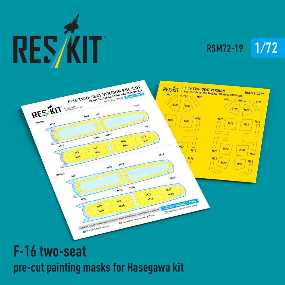 RSM72-0019 - F-16 two-seat pre-cut painting masks for Hasegawa kit - 1:72
