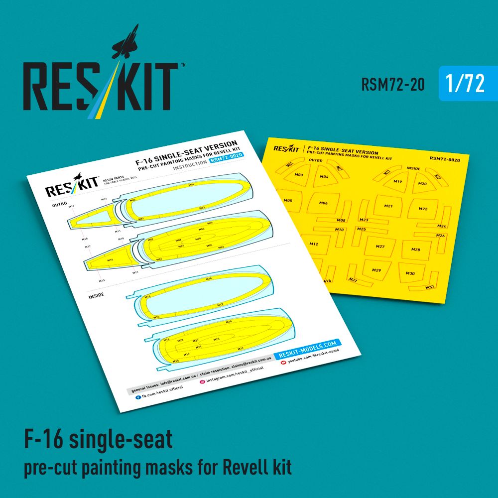 RSM72-0020 - F-16 single-seat pre-cut painting masks for Revell kit - 1:72