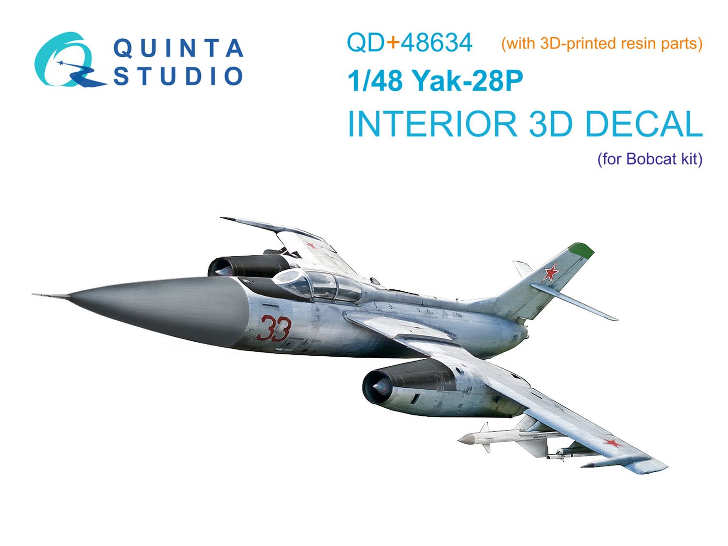 QD+48634 - Yak-28P 3D-Printed &amp; coloured Interior on decal paper (Bobcat) (with 3D-printed resin parts) - 1:48