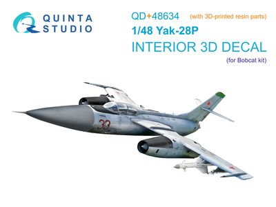 QD+48634 - Yak-28P 3D-Printed &amp; coloured Interior on decal paper (Bobcat) (with 3D-printed resin parts) - 1:48