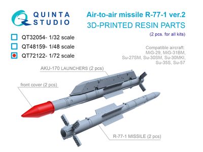 QT72122 - R-77-1 Ver.2 Air-to-Air Missiles with Launchers, 2 pcs (for all kits) - 1:72