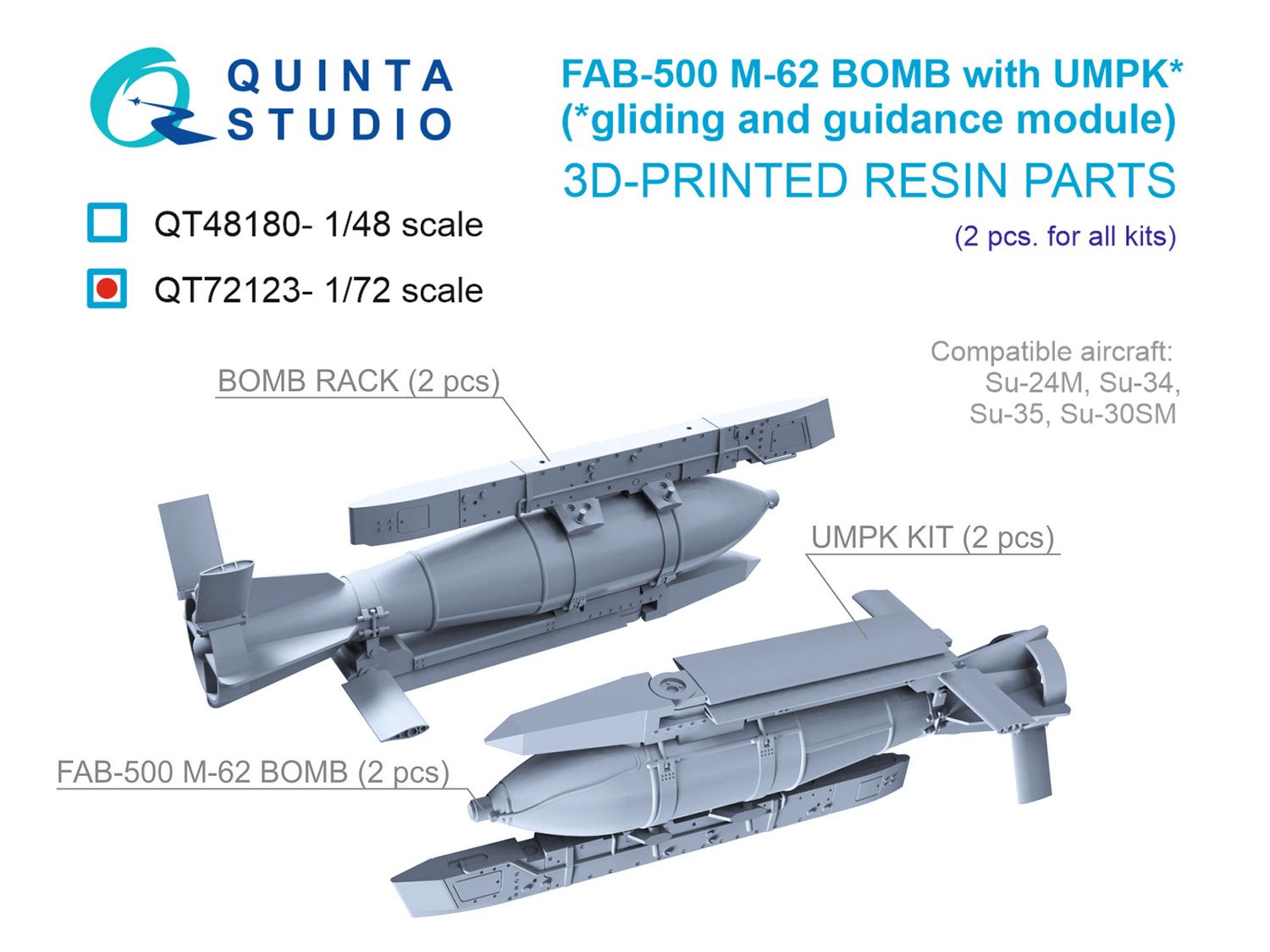 QT72123 - FAB-500 M-62 with UMPK, Guided Glide Bombs, 2 pcs (for all kits) - 1:72
