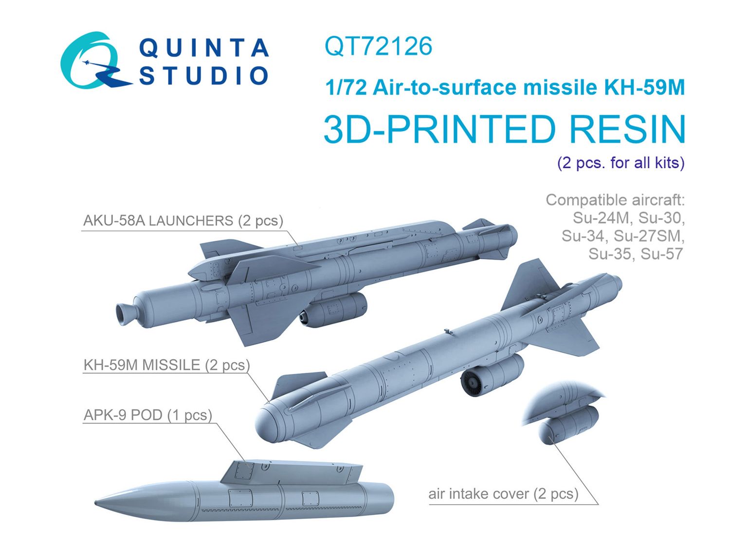QT72126 - KH-59М Air-to-surface Missiles with Launchers and Targeting Pod, 2 pcs (for all kits) - 1:72