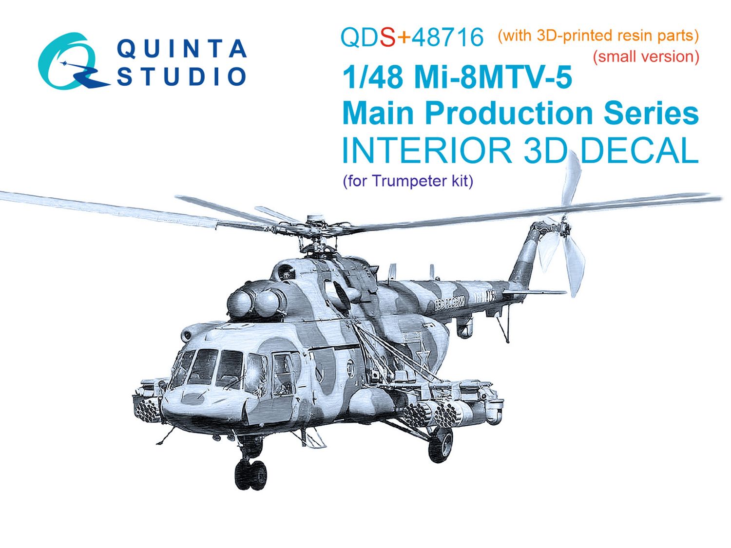 QDS+48716 - Mi-8MTV-5 Main Series, 3D-Printed &amp; coloured Interior on decal paper (Trumpeter) (with 3D-printed resin parts) - Small Version - 1:48