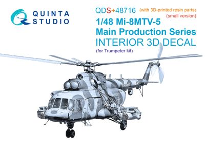 QDS+48716 - Mi-8MTV-5 Main Series, 3D-Printed &amp; coloured Interior on decal paper (Trumpeter) (with 3D-printed resin parts) - Small Version - 1:48