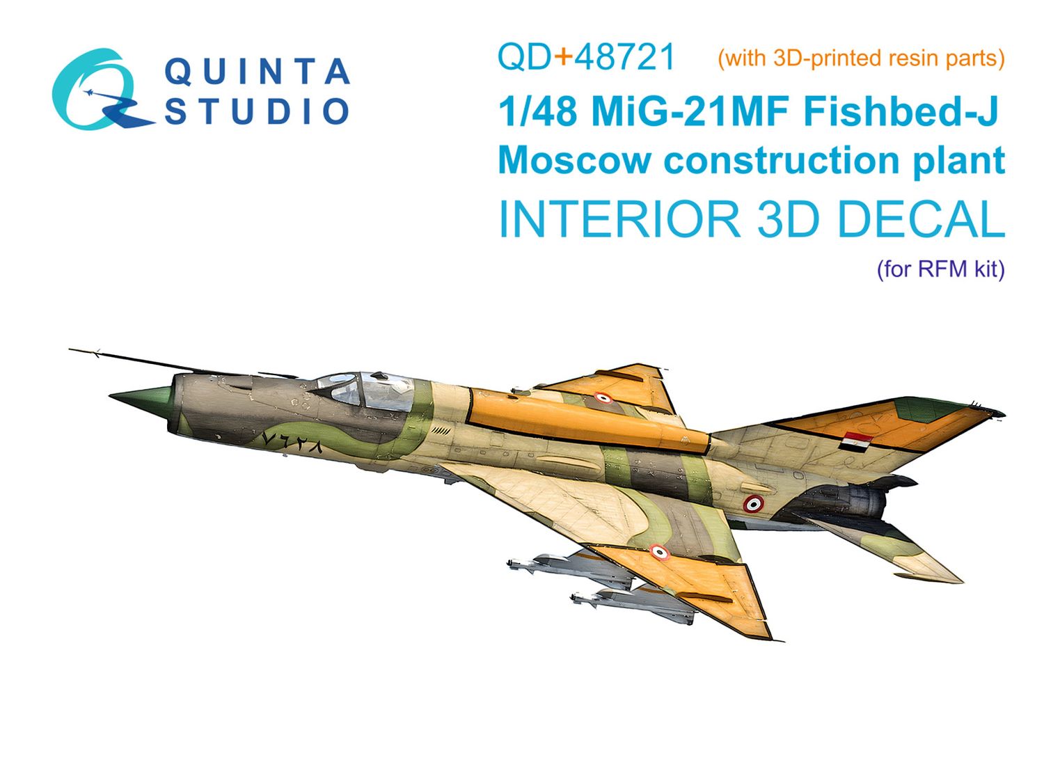 QD+48721 - MiG-21MF (Moscow plant) 3D-Printed &amp; coloured Interior on decal paper (RFM) (with 3D-printed resin parts) - 1:48