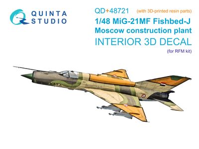 QD+48721 - MiG-21MF (Moscow plant) 3D-Printed &amp; coloured Interior on decal paper (RFM) (with 3D-printed resin parts) - 1:48