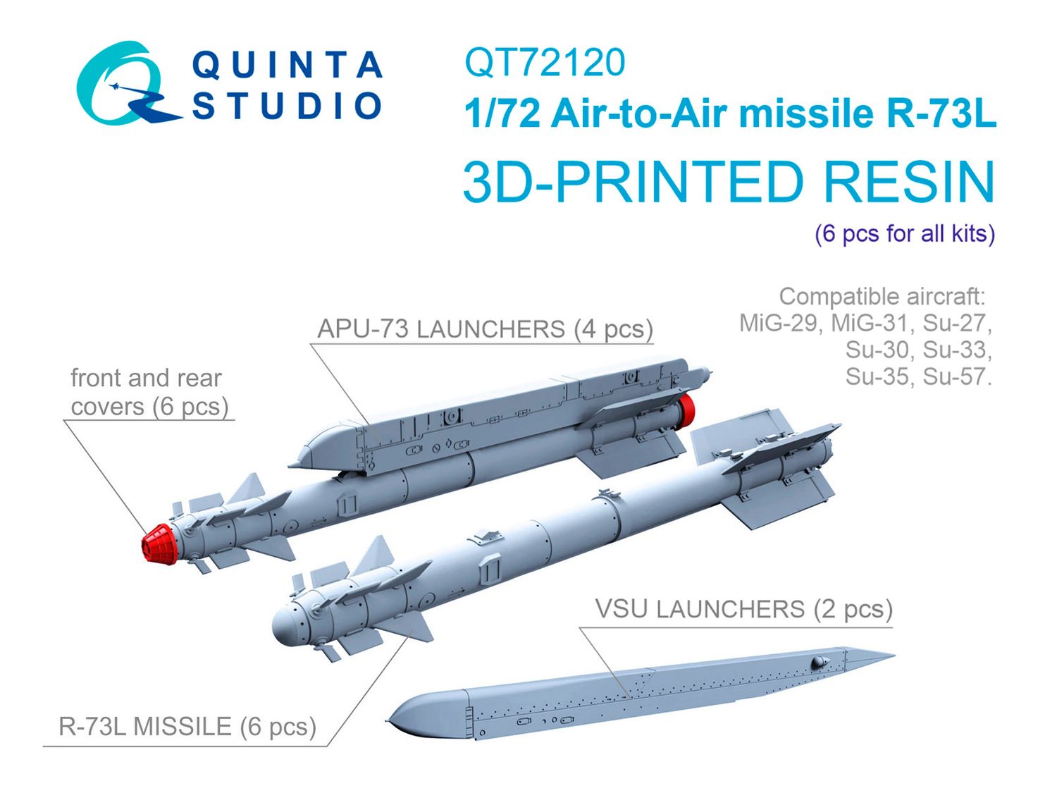 QT72120 - R-73L Air-to-Air Missiles with Launchers, 6 pcs (for all kits) - 1:72