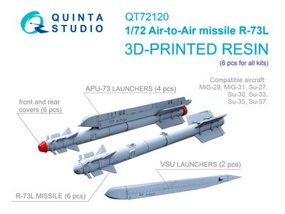 QT72120 - R-73L Air-to-Air Missiles with Launchers, 6 pcs (for all kits) - 1:72