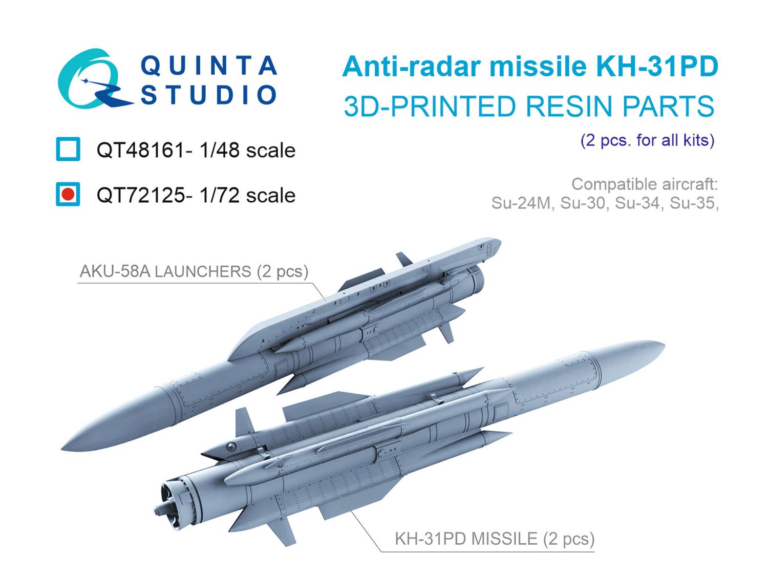 QT72125 - KH-31PD Аnti-radar Missiles with Launchers, 2 pcs (for all kits) - 1:72