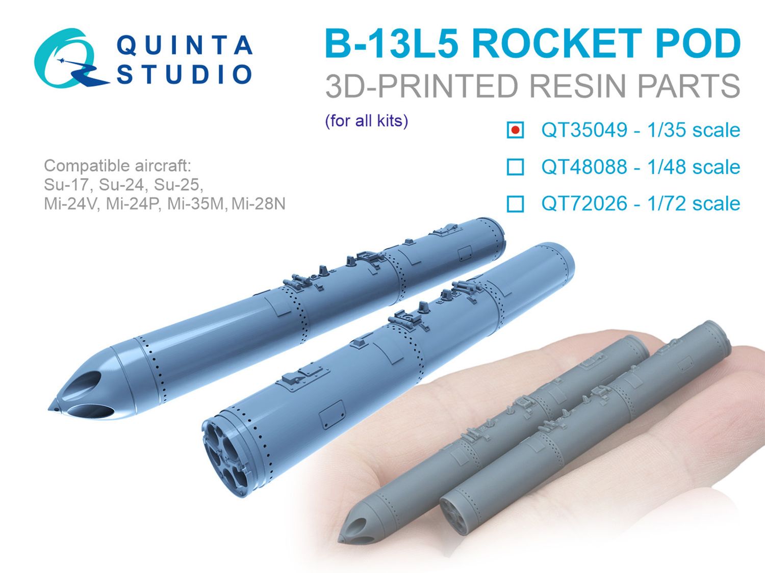 QT35049 - B-13L5 Rocket Pods for Ka-52, Mi-24/35, Mi-28, 2pcs (for all kits) - 1:35