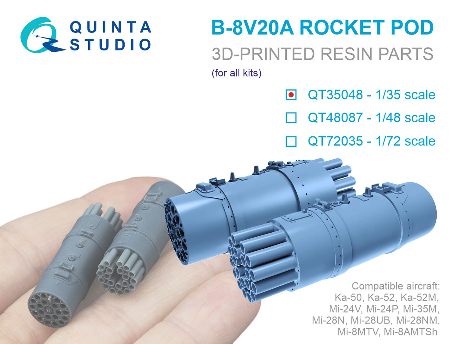 QT35048 - B-8V20A Rocket Pods for Ka-52, Mi-8, Mi-24/35, Mi-28, 2pcs (for all kits) - 1:35