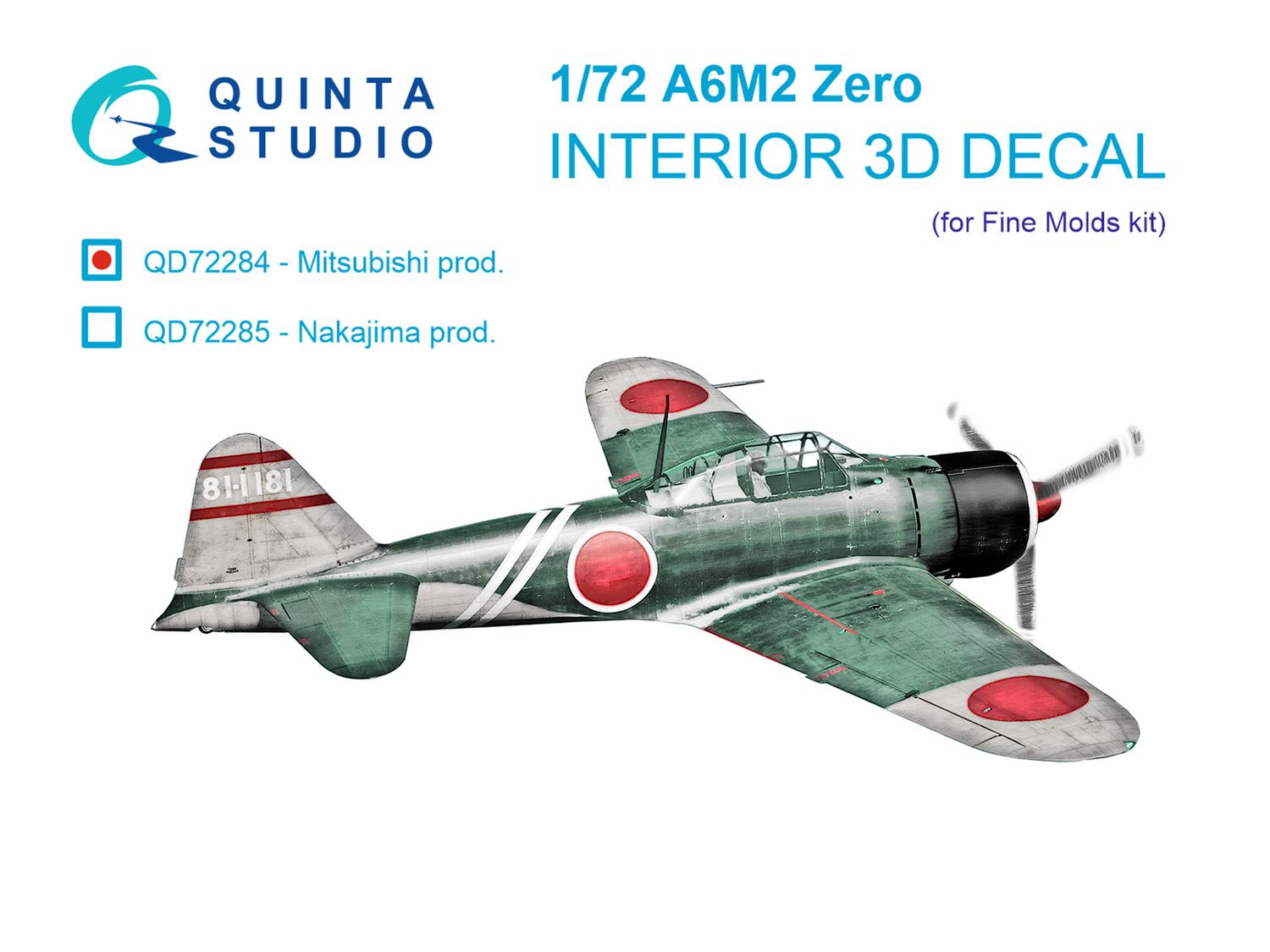 QD72284 - A6M2 Zero (Mitsubishi Prod.) 3D-Printed &amp; coloured Interior on decal paper (Fine molds) - 1:72