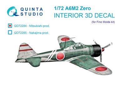 QD72284 - A6M2 Zero (Mitsubishi Prod.) 3D-Printed &amp; coloured Interior on decal paper (Fine molds) - 1:72