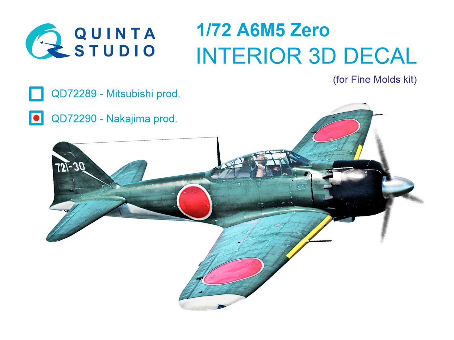 QD72290 - A6M5 Zero (Nakajima Prod.) 3D-Printed &amp; coloured Interior on decal paper (Fine molds) - 1:72