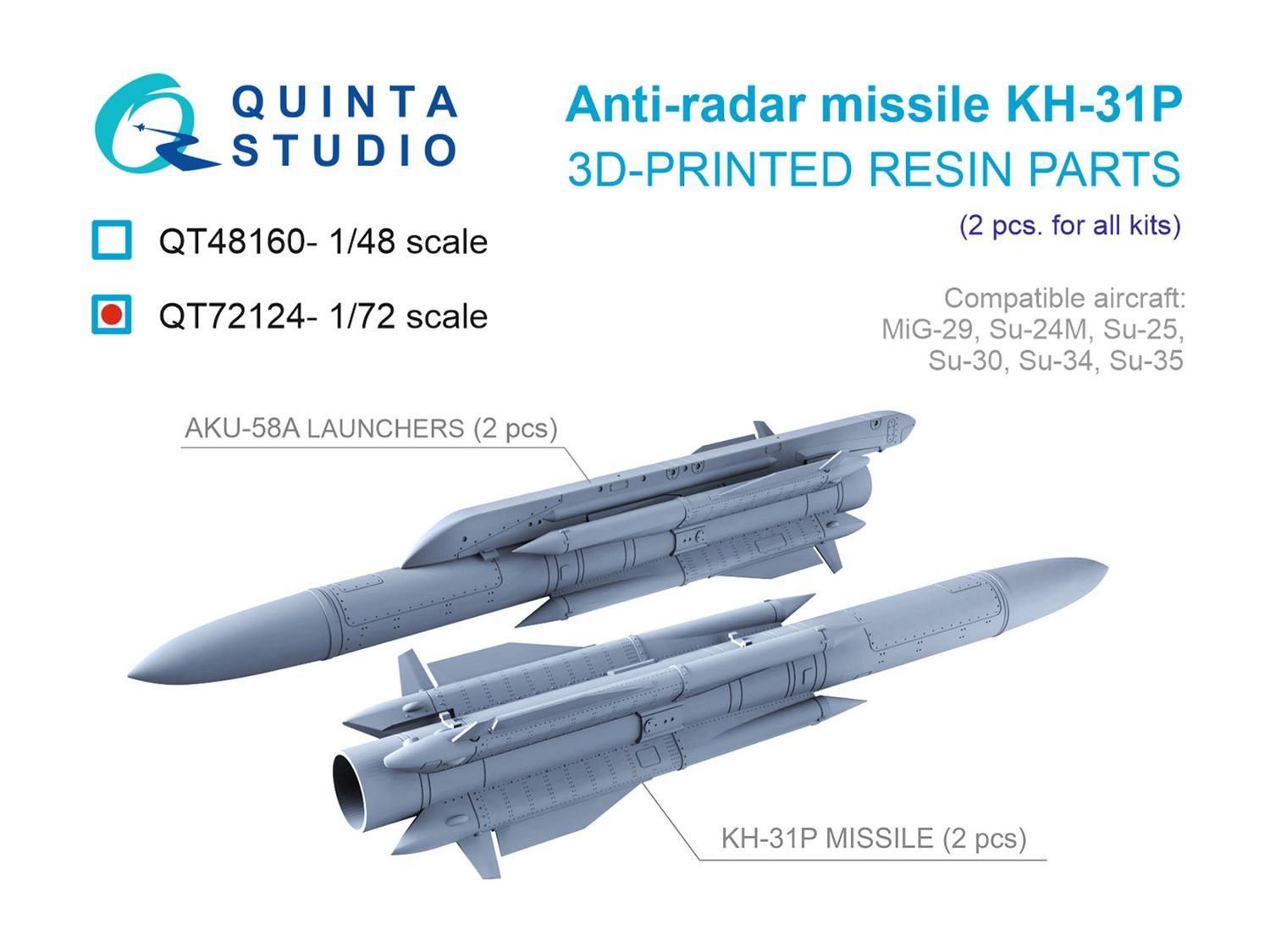 QT72124 - KH-31P Аnti-radar Missiles with Launchers, 2 pcs (for all kits) - 1:72