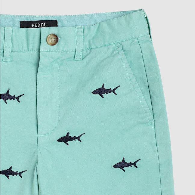 Mint Embroidered Shark Chino Shorts