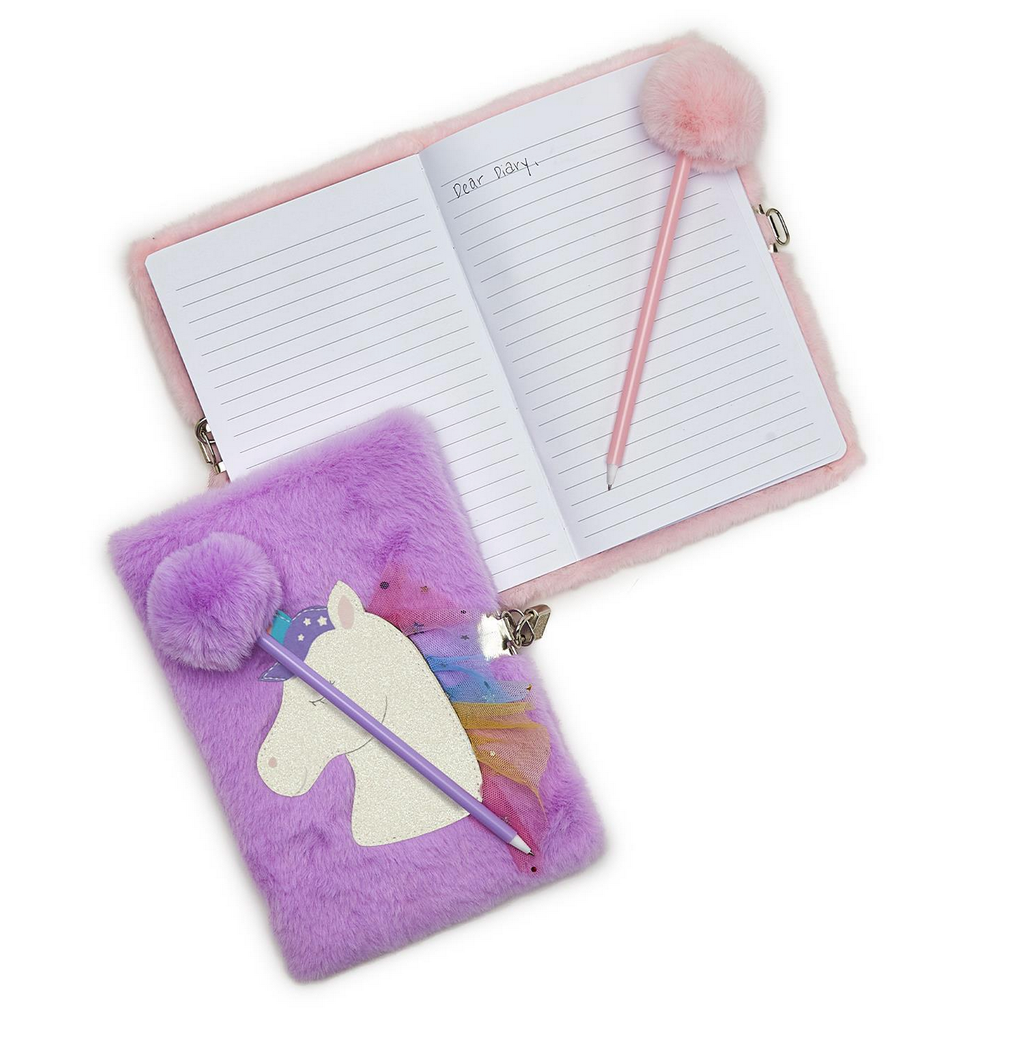 Glitter Unicorn Journal W/ Lock &amp; Pom Pen