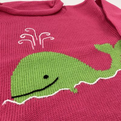 Pink Knit Sweater with Green Whale